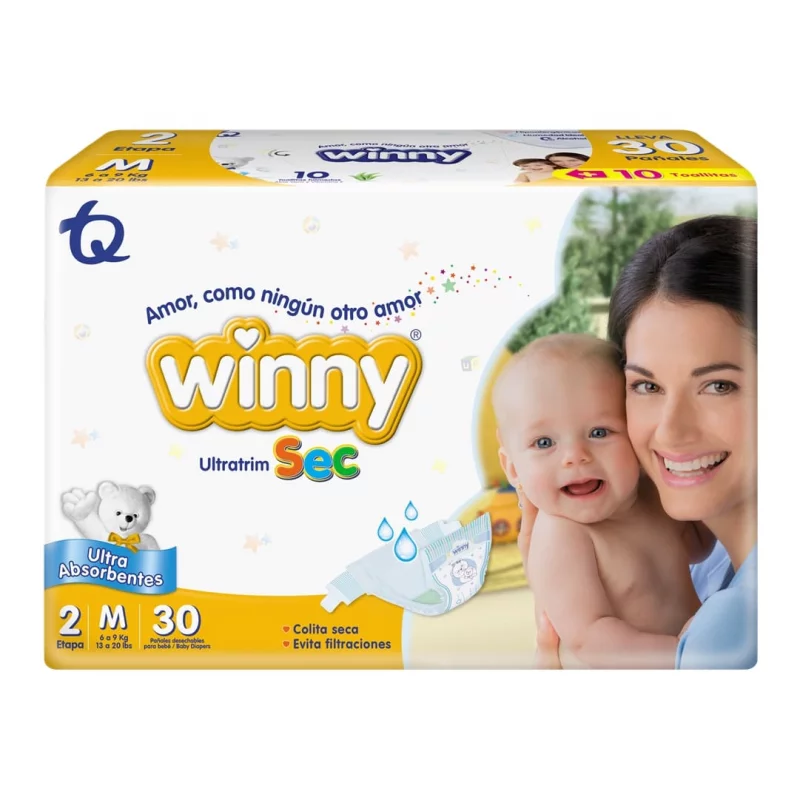 Pañal Winny Sec Etapa 2 x 30 und + Toalla Aloe x 10 und