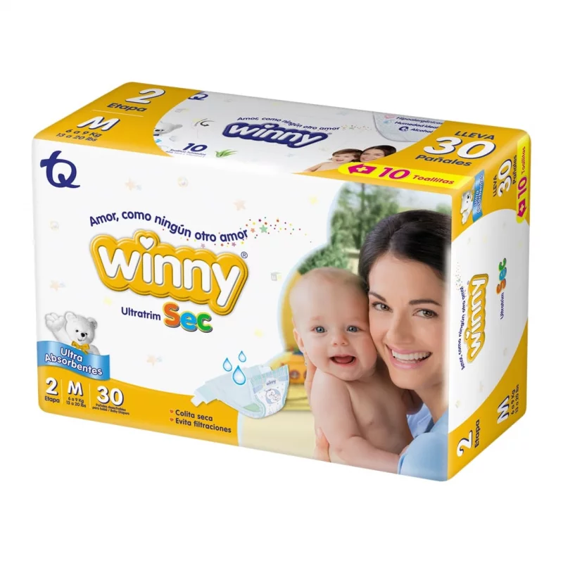 Pañal Winny Sec Etapa 2 x 30 und + Toalla Aloe x 10 und