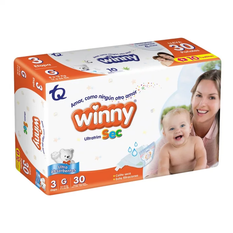 Pañal Winny Ultratrim Sec Etapa 3 - 30 und Gratis 10 Toallas