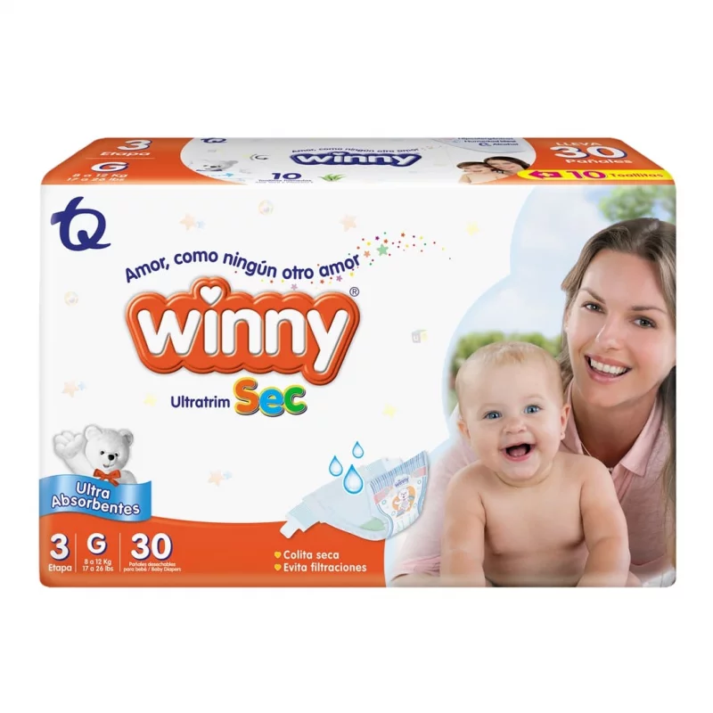 Pañal Winny Ultratrim Sec Etapa 3 - 30 und Gratis 10 Toallas