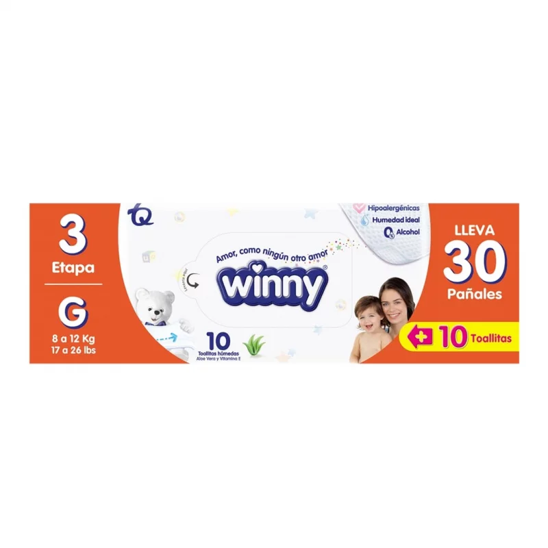 Pañal Winny Ultratrim Sec Etapa 3 - 30 und Gratis 10 Toallas