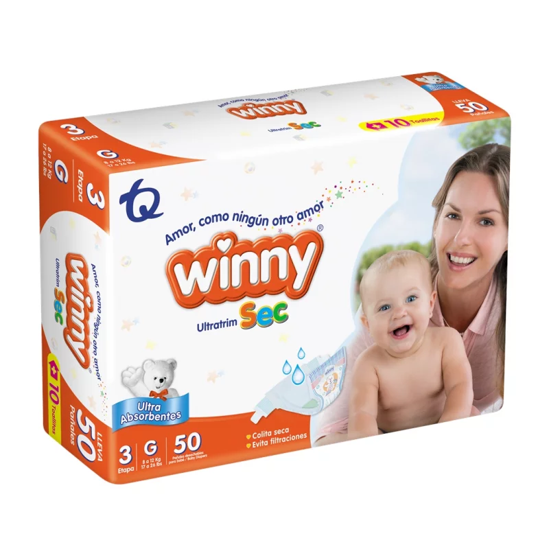 Pañal Winny Ultratrim Sec Etapa 3 - 50 und Gratis 10 Toallas