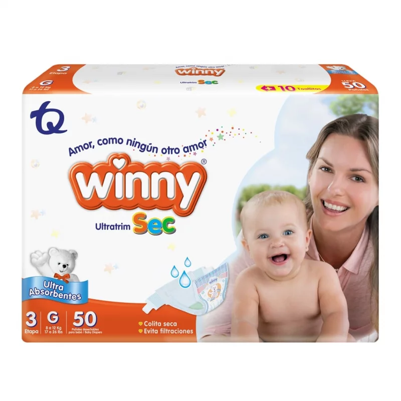 Pañal Winny Ultratrim Sec Etapa 3 - 50 und Gratis 10 Toallas