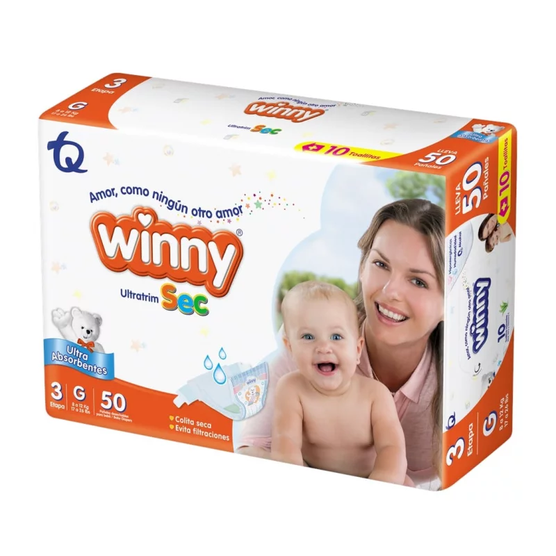 Pañal Winny Ultratrim Sec Etapa 3 - 50 und Gratis 10 Toallas