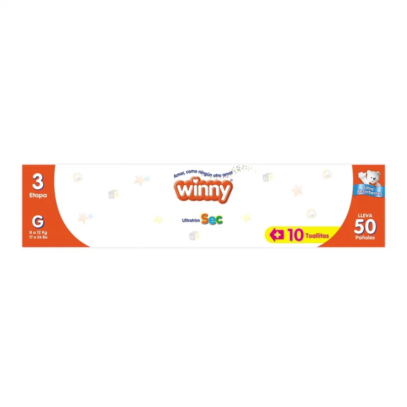 Pañal Winny Ultratrim Sec Etapa 3 - 50 und Gratis 10 Toallas