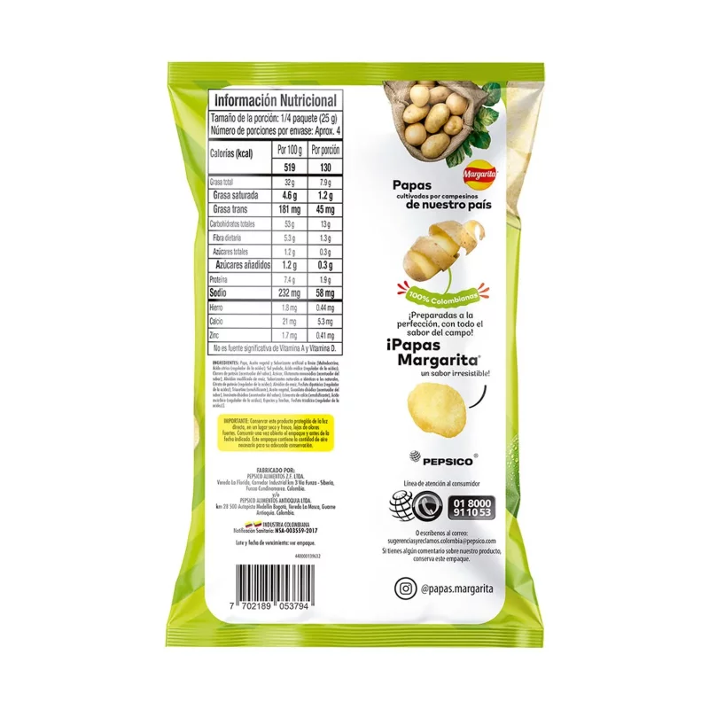 Papas Margarita Ondulada Limón 105 g