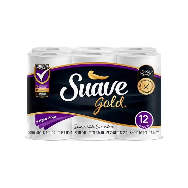 Papel Higiénico Suave Gold x 12 rollos 384 m