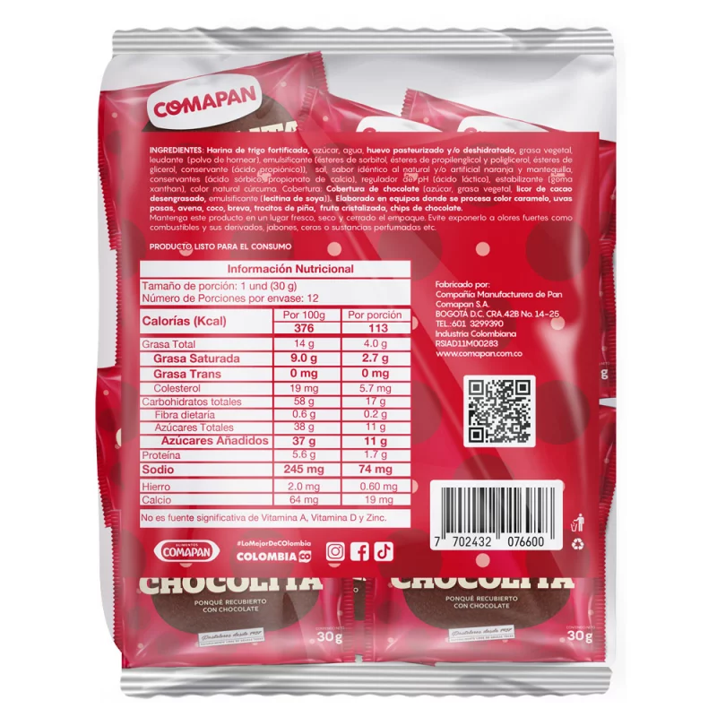 Ponqué Comapan Minichocolita 12 und