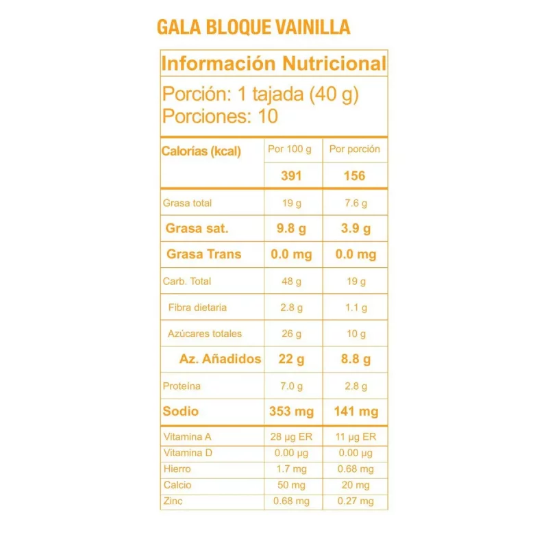 Ponqué Gala Ramo Vainilla Bloque 400 g