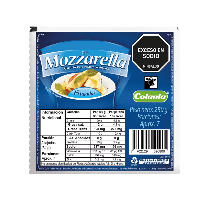 Queso Colanta Mozarella Tajado 250 g