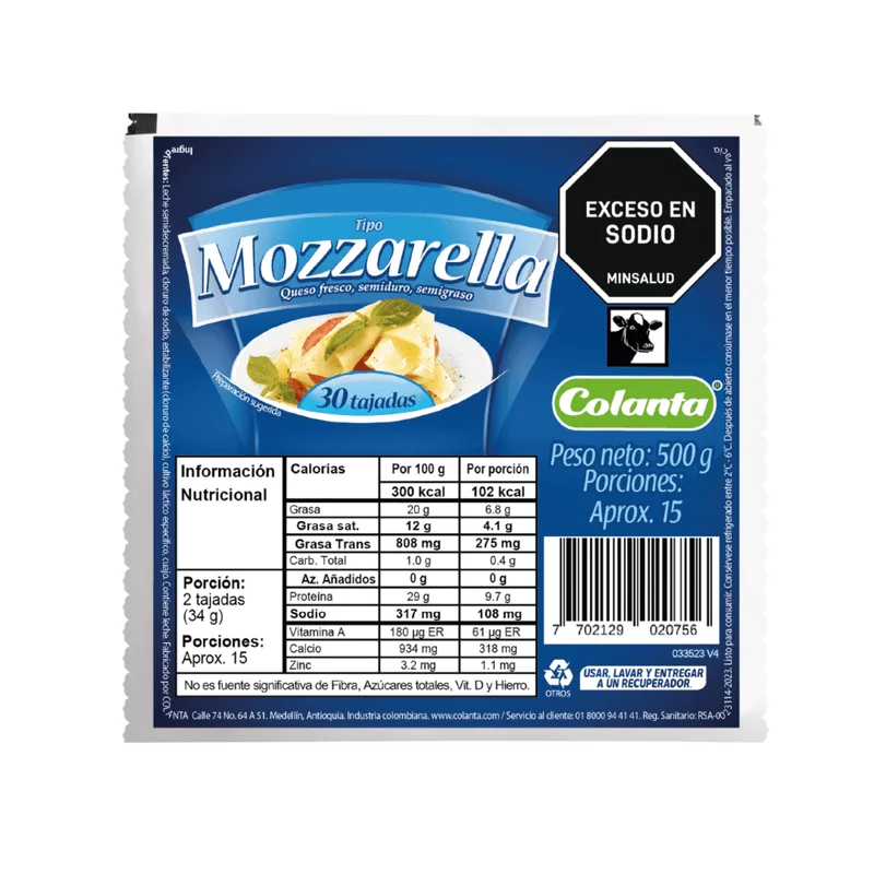 Queso Colanta Mozarella Tajado 500 g