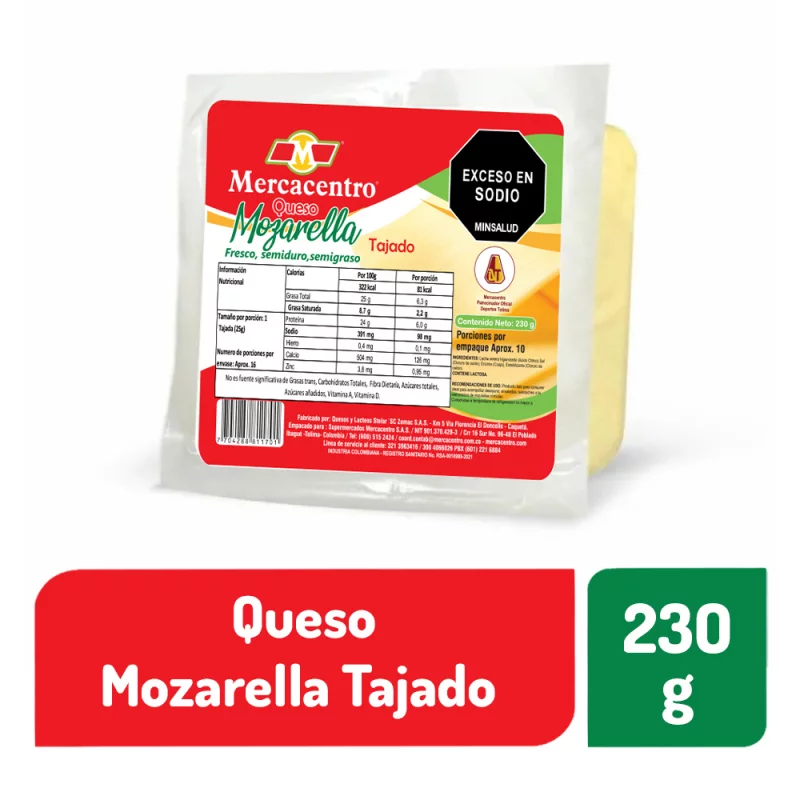Queso Mercacentro Mozarella Tajado x 230 g