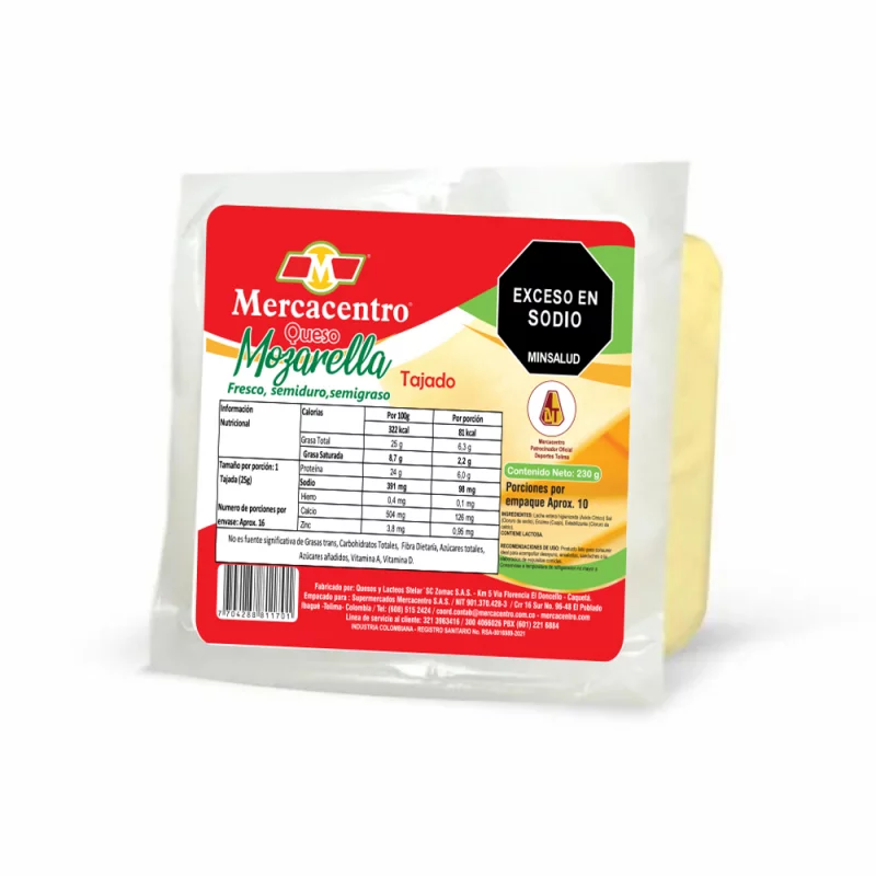 Queso Mercacentro Mozarella Tajado x 230 g