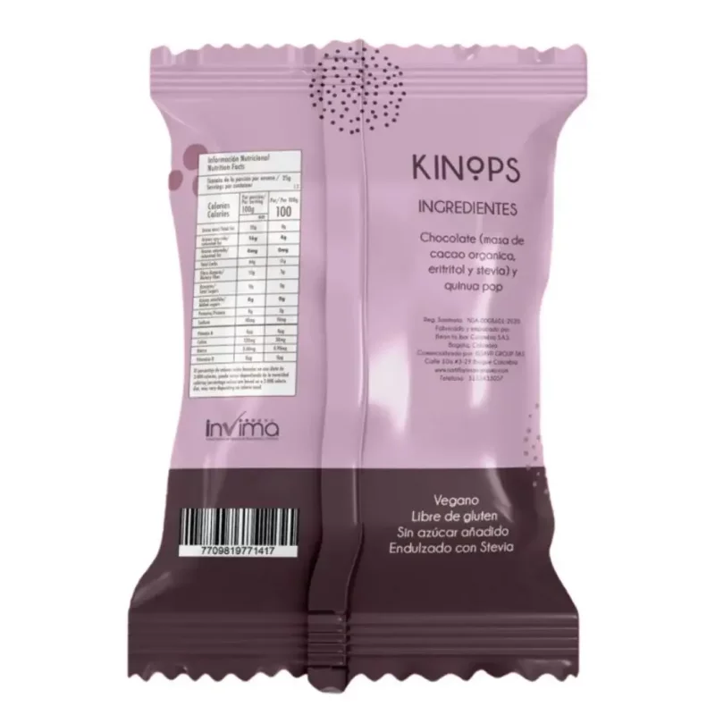 Quinua Kinops Cubierta Chocolate 60 % Oscuro x 30 g