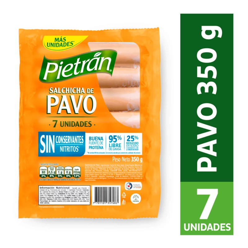Salchicha Pietran Zenú X7 Pavo Sin Conservantes 350 g