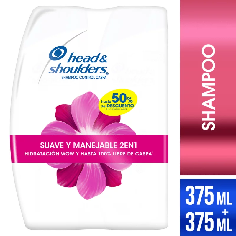 Shampoo H&S 2X375 ml Suave Y Manejable Precio Especial