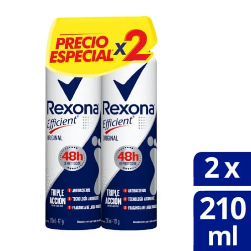 Talco Rexona Efficient Aeorosol 2 x 210 ml