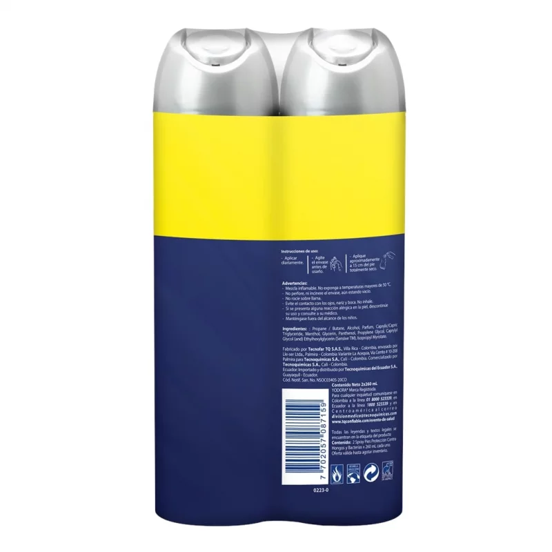 Talco Yodora Spray Antibacterial 2 x 260 ml Precio Especial