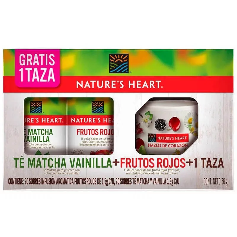 Te Nature´S Heart Matcha Vainilla 26 g + Frutos Rojos 30 g Gratis Taza