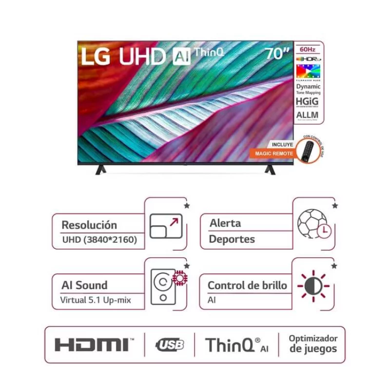 Televisor LG 70 Pulgadas 4K UHD Smartv 70UR8750PSA