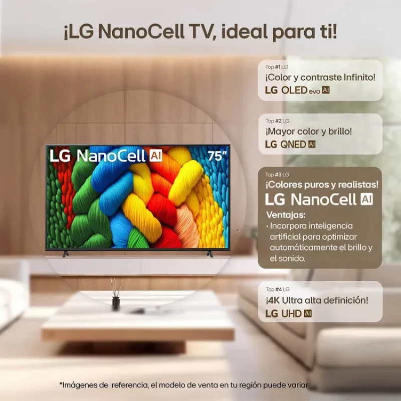 Televisor LG 75 Pulgadas Nanocell 4K UHD Smart TV 75NANO80ASA