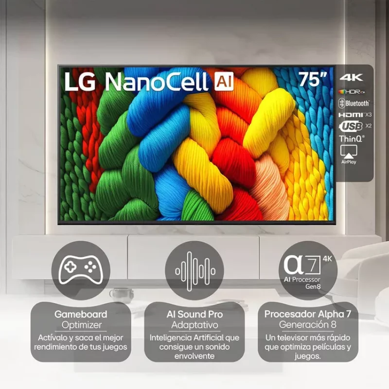 Televisor LG 75 Pulgadas Nanocell 4K UHD Smart TV 75NANO80ASA