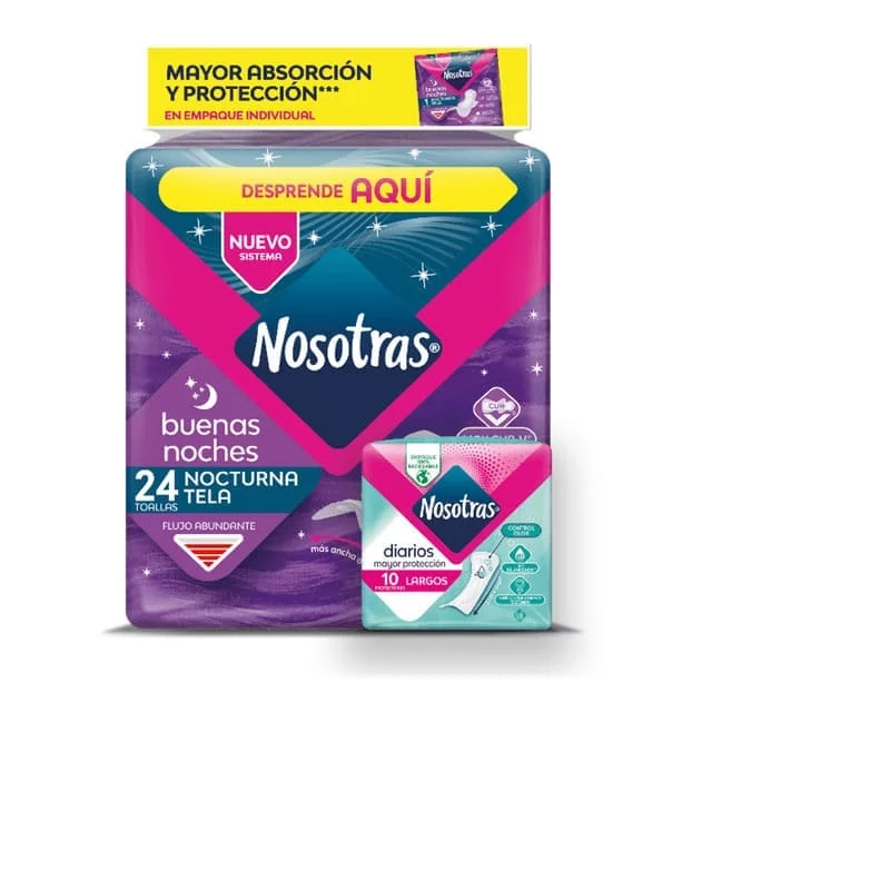 Toalla Nosotras Buenas Noches Oferta Tipo Tela x 24 und + 10 Ndl