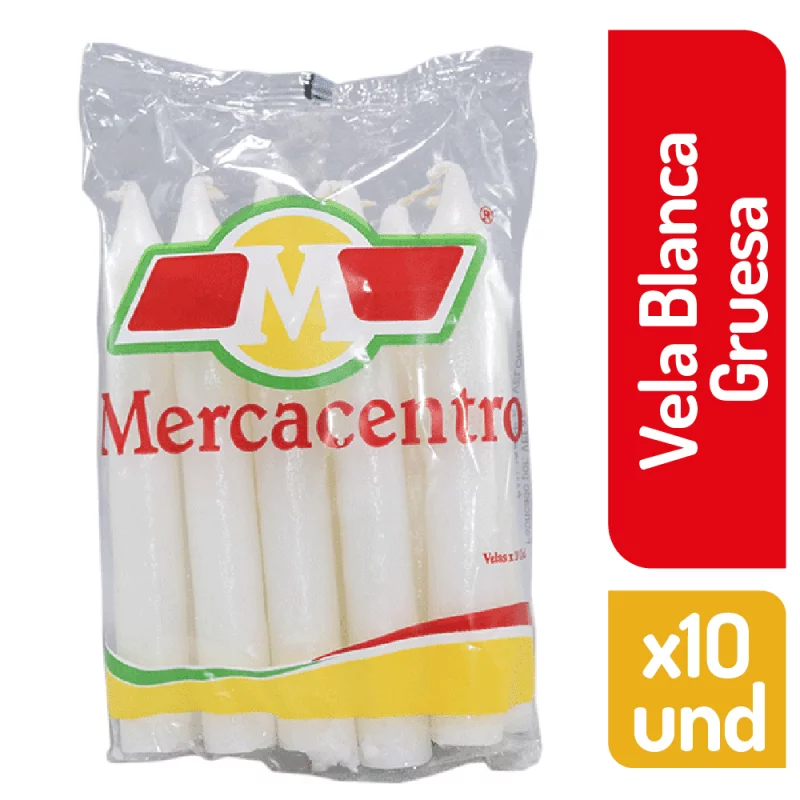 Vela Mercacentro Gruesa Blanca x 10 und