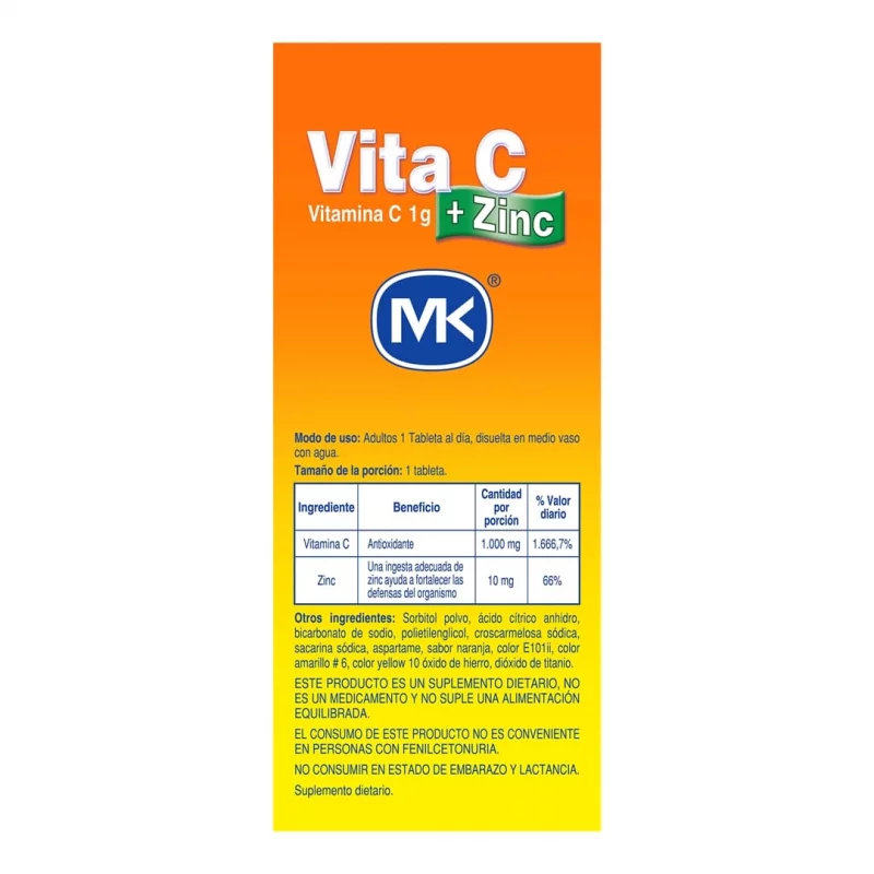 Vitamina C+Zinc Mk Eferv x 10 und Naranja