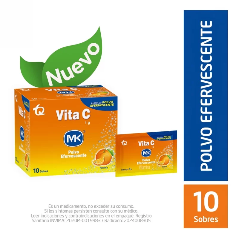 Vitamina C Mk Efervecente Polvo Sabor Naranja x 10 und