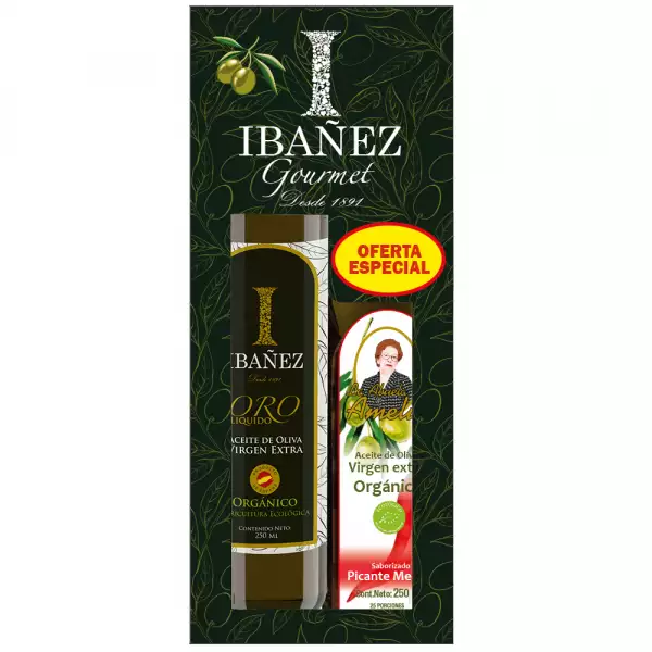 ACEITE OLIVA EXTRA VIRGEN ORGANICO IBAÑEZ X250ml+ACEITE ORGANICO DE OLIVA  PICANTE MEDIO X250ML