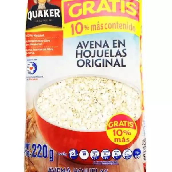AVENA HOJUELAS QUAKER ORIGINAL X200g GRATIS 10%