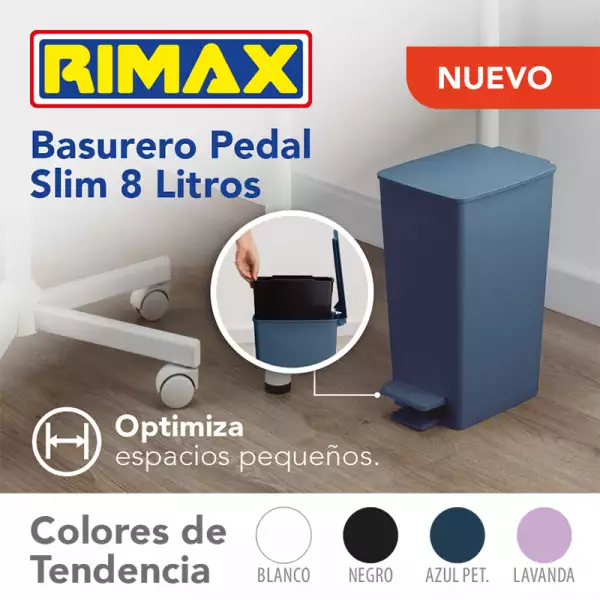 BASURERO PEDAL RIMAX SLIM AZUL 8LT