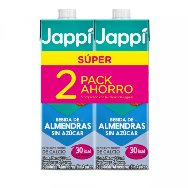 BEBIDA LIQUIDA ALMENDRA JAPPI SIN AZUCAR CAJA X2u X900ml