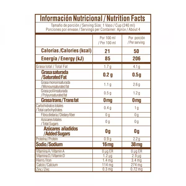 BEBIDA LÍQUIDA ALMENDRA TOSH SIN AZÚCAR CAJA X1000ml
