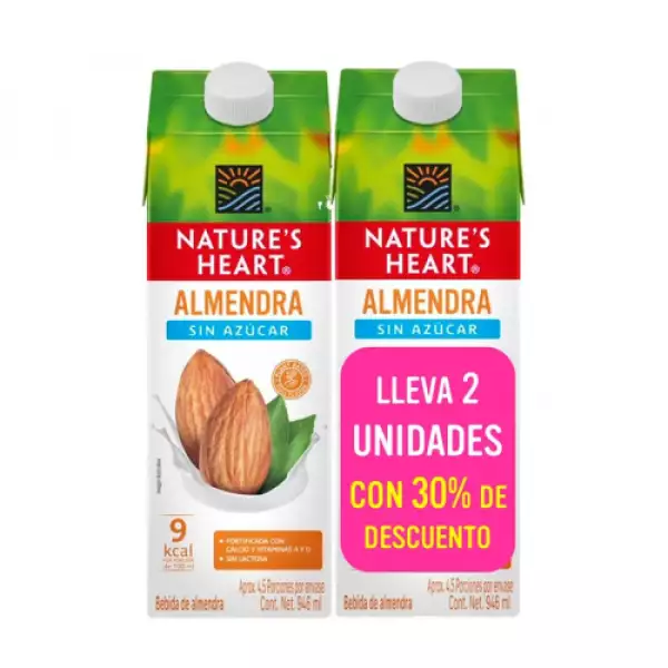 BEBIDA LIQUIDA ALMENDRAS SIN AZUCAR NATURES HEART X2U X946ml PRECIO ESPECIAL
