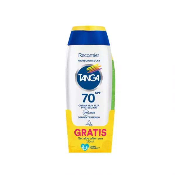 BLOQUEADOR TANGA SPF70 X220ml GRATIS GEL ALOE AFTER SUN X130ml