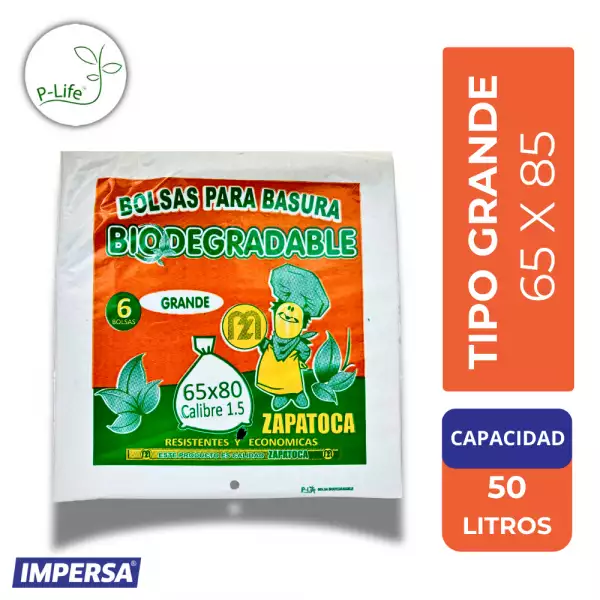 BOLSA BASURA ZAPATOCA NEGRA GRANDE 65X80 X6U