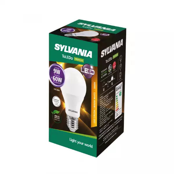 BOMBILLO SYLVANIA TOLEDO LUZ CÁLIDA 9W