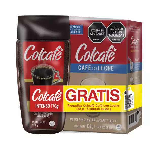 CAFÉ GRANULADO INSTANTÁNEO COLCAFÉ X170g GRATIS PLEGADIZA COLCAFE CAFE CON LECHE X132G