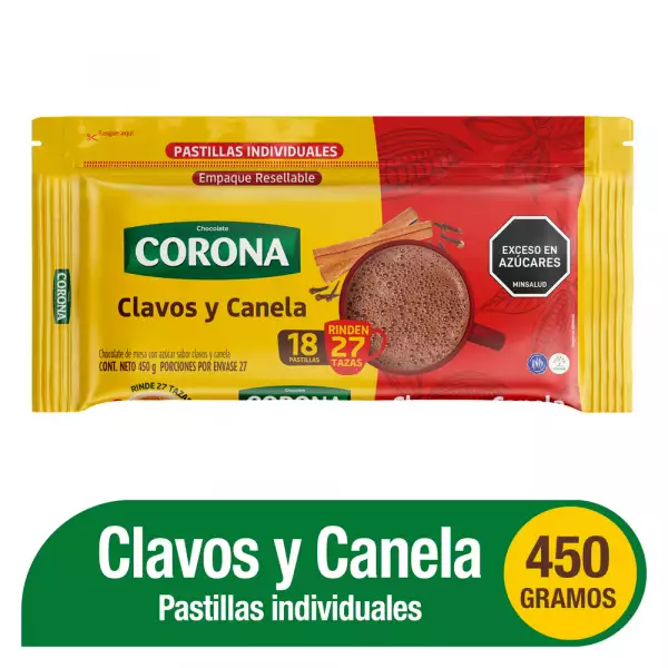 CHOCOLATE CORONA CLAVOS CANELA 18 PASTILLAS X450g