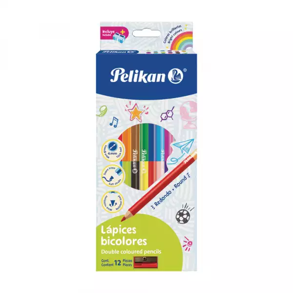 COLORES PELIKAN BICOLOR X12u+SACAPUNTAS