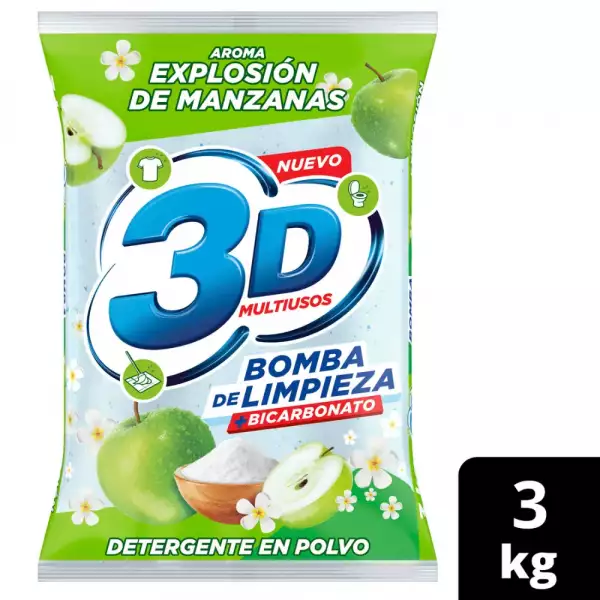 DETERGENTE POLVO 3D MULTIUSOS BICARBONATO + MANZANA X3000g