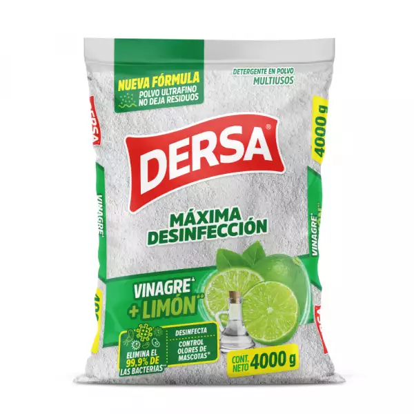 DETERGENTE POLVO DERSA VINAGRE + LIMON ANTIBACTERIAL X4000g