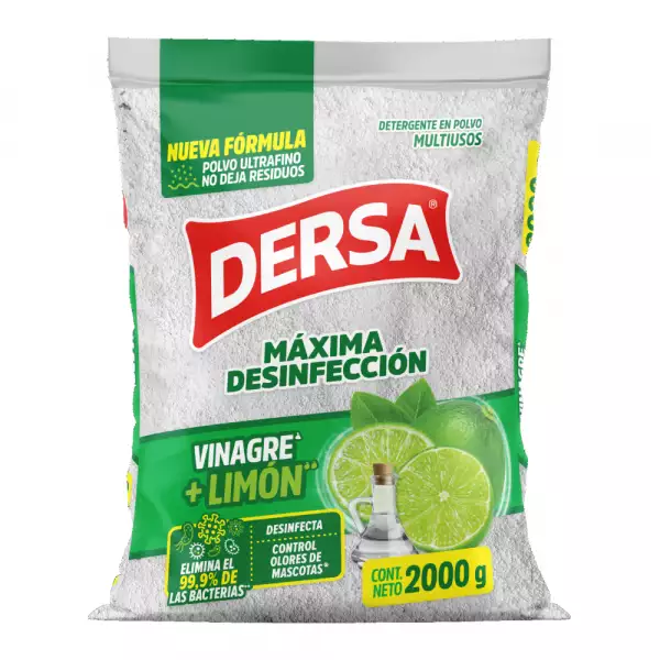 DETERGENTE POLVO DERSA VINAGRE LIMON ANTIBACTERIAL X2000g