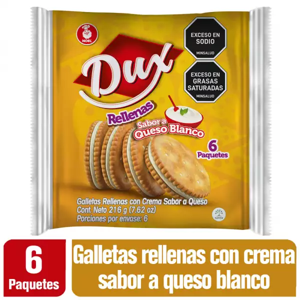 GALLETAS DUX RELLENA QUESO X6U X216g