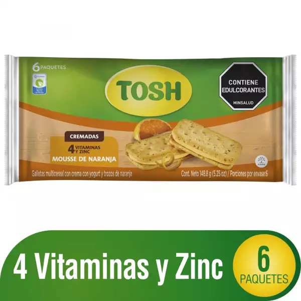 GALLETAS TOSH MOUSSE NARANJA X6U 148g