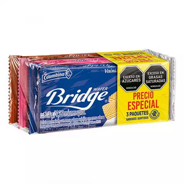 GALLETAS WAFER BRIDGE SABORES SURTIDOS X3u X213g PE