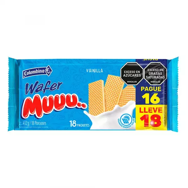 GALLETAS WAFER MUUU VAINILLA PAGUE 16 LLEVE 18 X432g