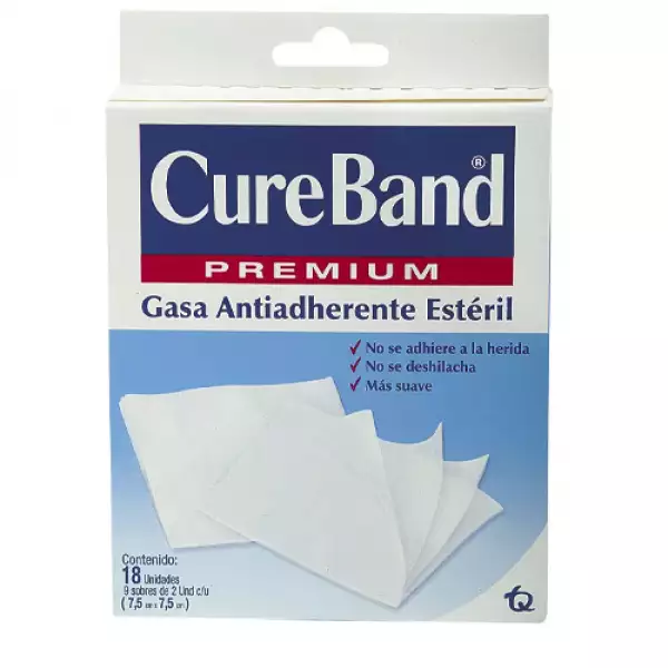 GASA ESTÉRIL CUREBAND PREMIUM X7.5cm X7.5cm X18U X9 SOBRES X2U C/U